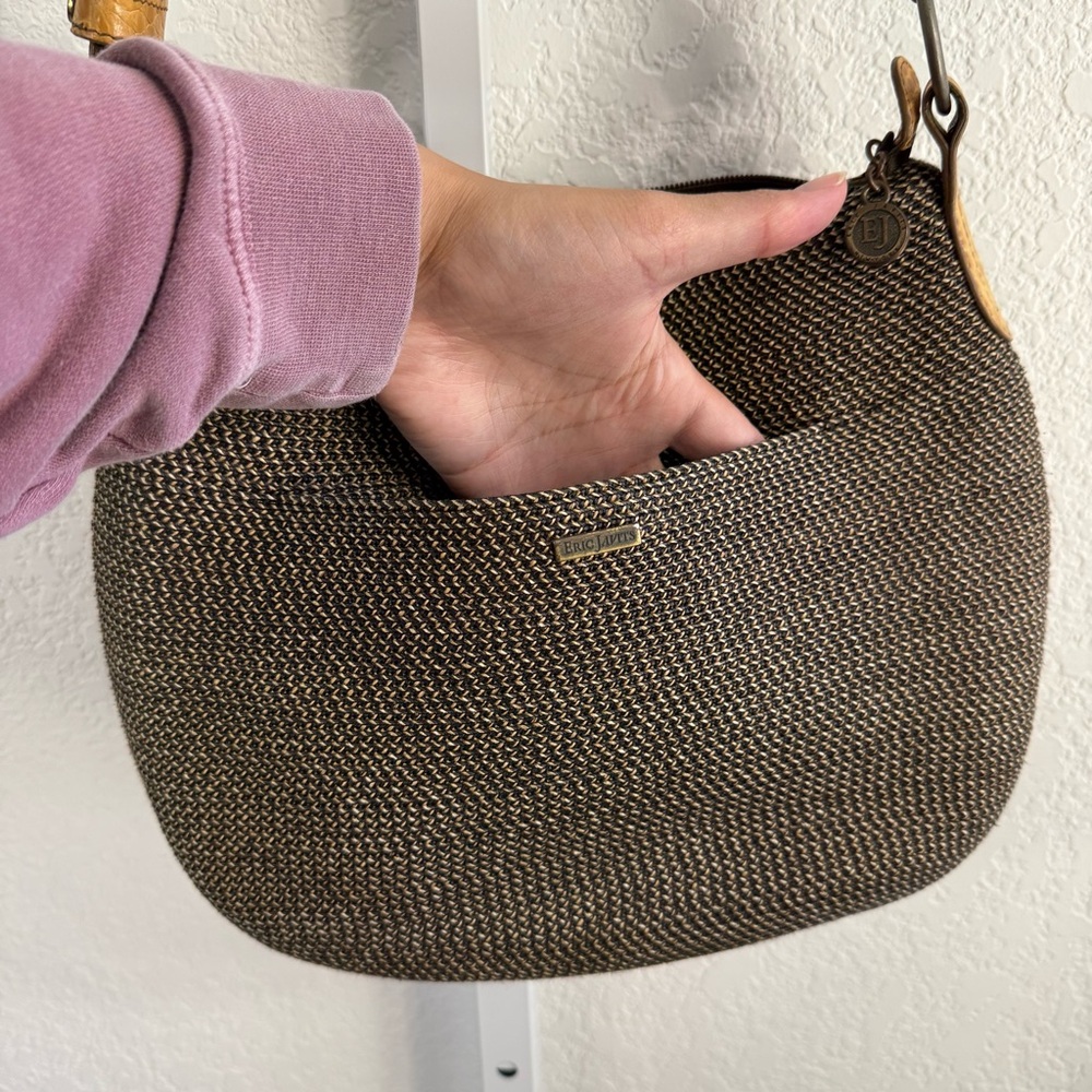 Eric Javits Raffia Shoulder Bag Woven Hobo Crossbody Leather Strap Designer - Picture 9 of 15